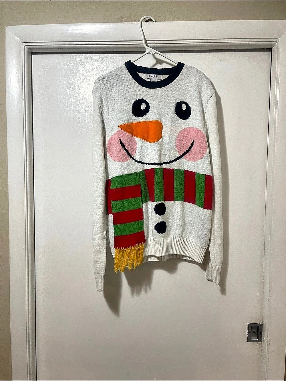 imagin8 Snowman sweater Snowman Striped Sweater Large